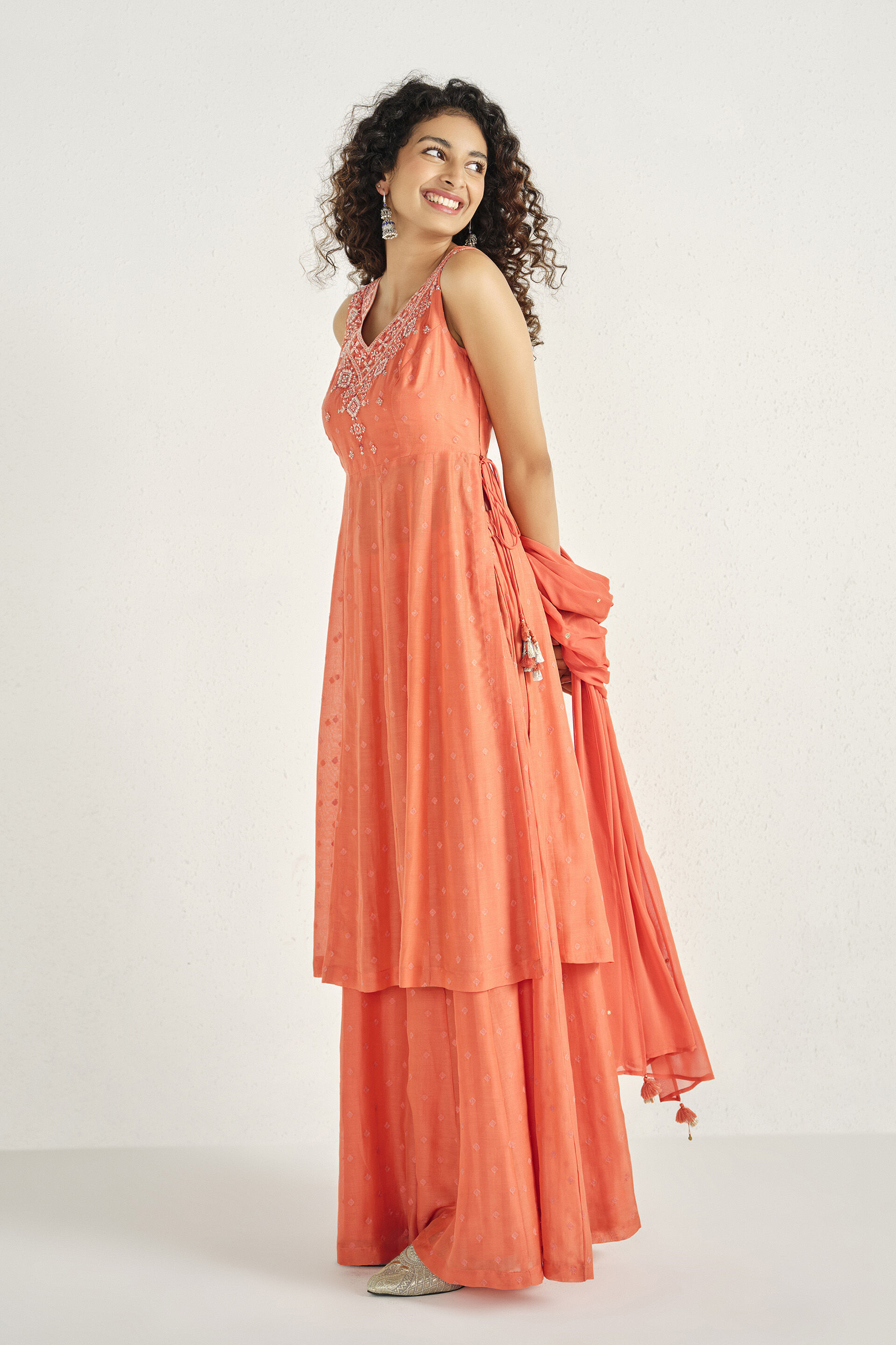 Saffron Fields Embroidered Kurta Set, Orange, image 3